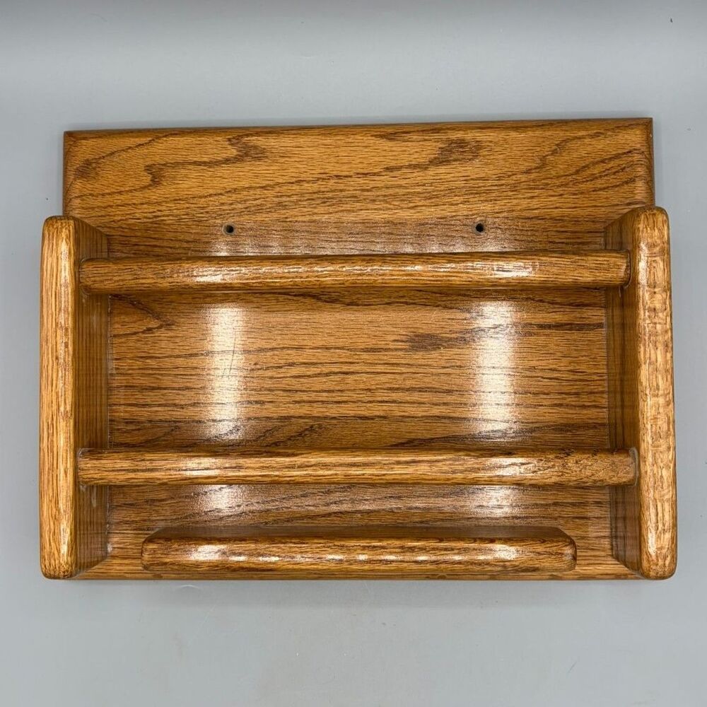 VTG 1991 Solid Oak Wall Mount Magazine Rack Gaylan Industries CA
